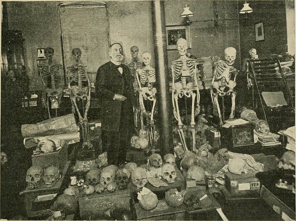 The prominent scientist and doctor Rudolf Virchow in his collection of human remains from all over the world at the royal hospital Charité, ca. 1895. Foto: Wikipedia
